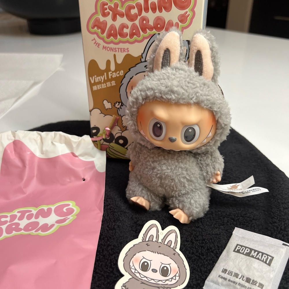 Exciting Macaron Bunny Plush Vinyl Face Figure - Sesame/Gray